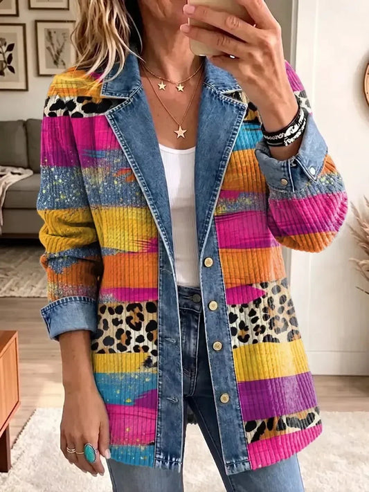 Marta | Chaqueta Vaquera Retro con Estampado de Leopardo en Color