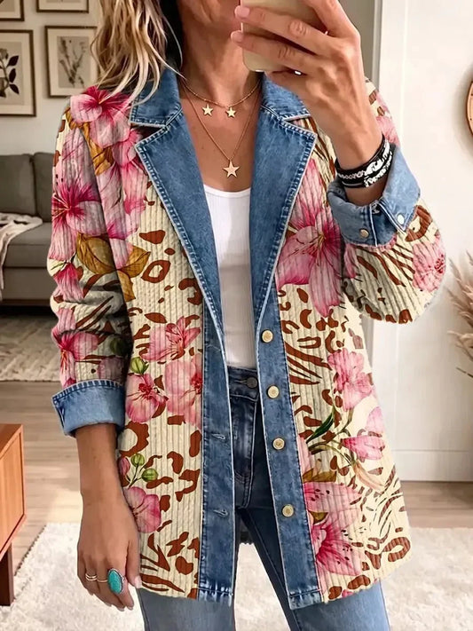 Gertrudis | Chaqueta Retro con Estampado Floral y de Leopardo