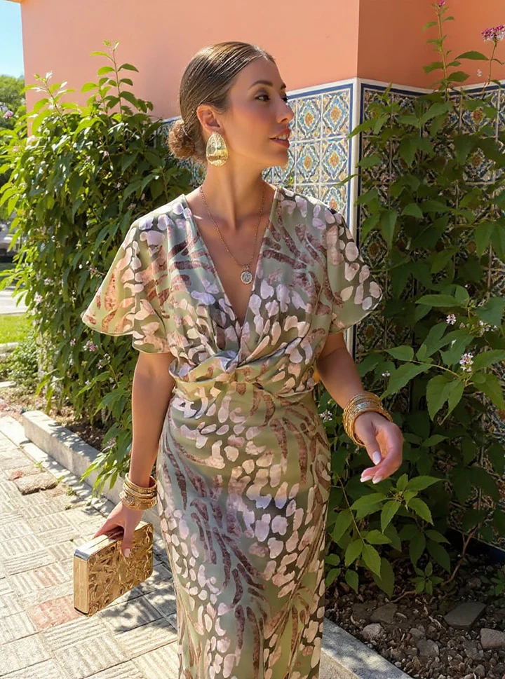 Virginia | Vestido Midi Estampado en Tonos Cobre