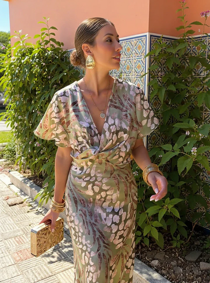 Virginia | Vestido Midi Estampado en Tonos Cobre