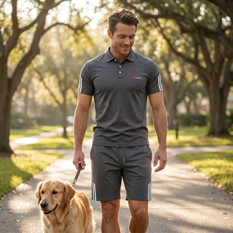 👕 Conjunto de ocio de 2 piezas para hombre: camiseta de manga corta y pantalones cortos, transpirable, cómodo y versátil para el día a día, el deporte y los viajes ☀️🩳
