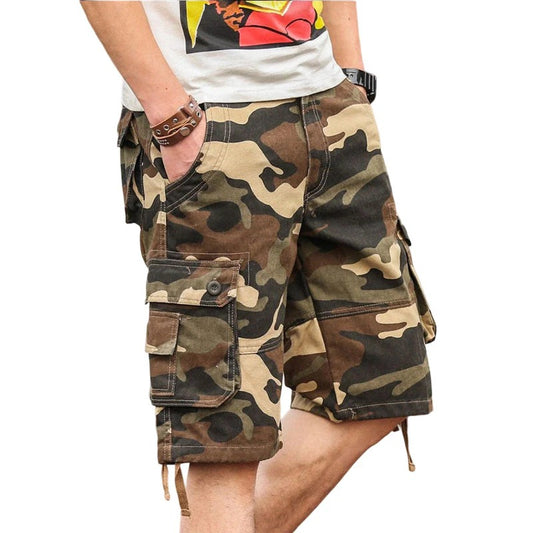 Pantalones cortos tipo cargo de camuflaje para hombre, de mezcla de algodón