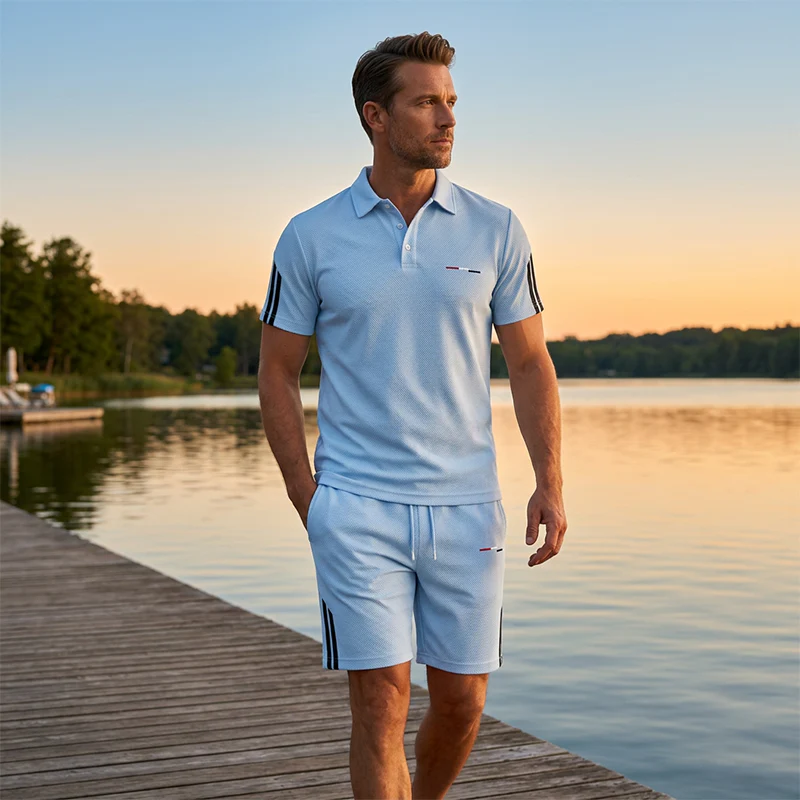 👕 Conjunto de ocio de 2 piezas para hombre: camiseta de manga corta y pantalones cortos, transpirable, cómodo y versátil para el día a día, el deporte y los viajes ☀️🩳