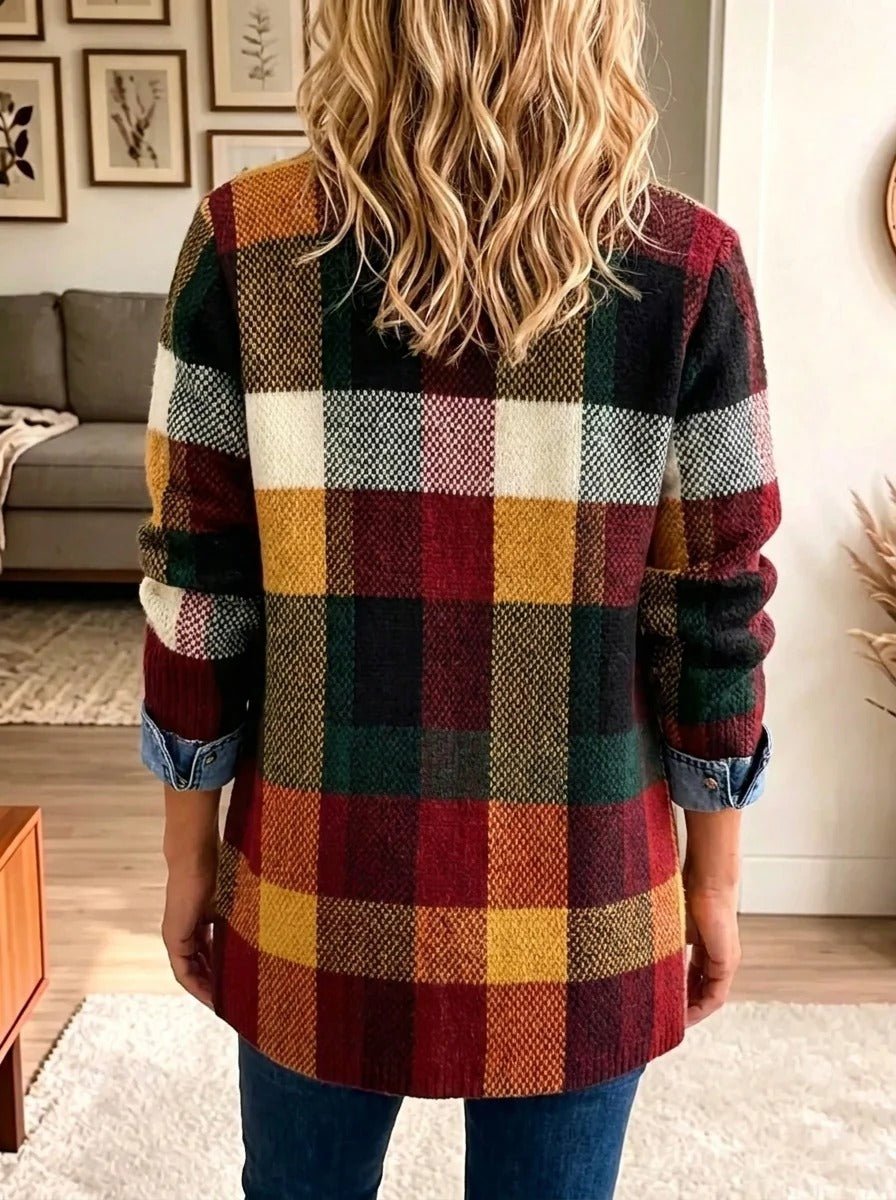 Almudena | Chaqueta Vaquera de Cuadros con Bloques de Color Otoñales