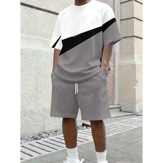 Conjunto informal para hombre: camiseta con bloques de color y pantalones cortos 👕 Para el día a día, las vacaciones y el deporte