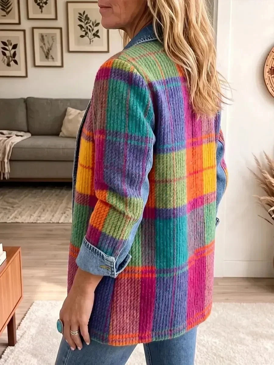Sonsoles | Chaqueta Vaquera Patchwork de Cuadros Elegante Vintage