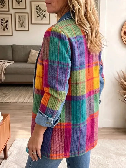 Sonsoles | Chaqueta Vaquera Patchwork de Cuadros Elegante Vintage