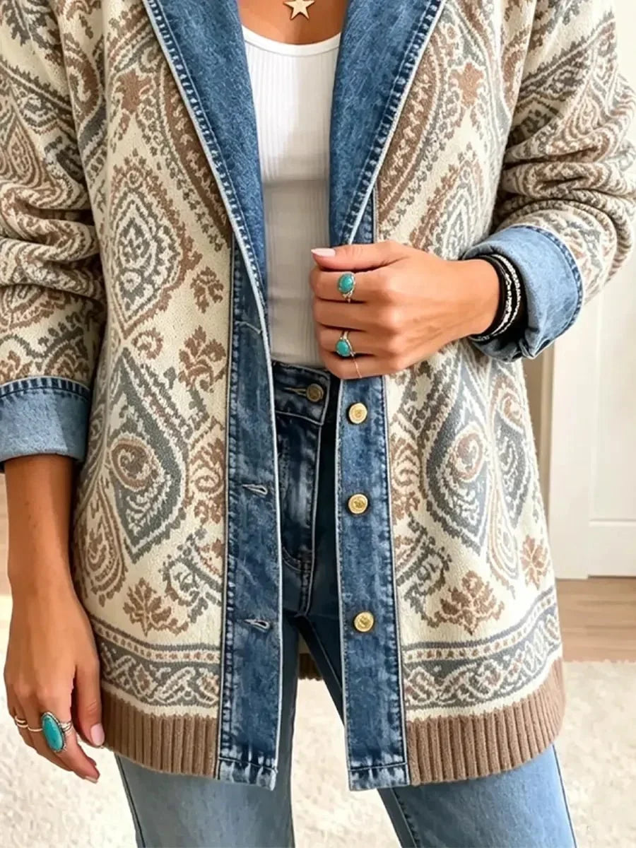 Aránzazu | Chaqueta Vaquera Patchwork Retro de Inspiración Étnica