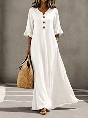 Valeria | Vestido midi de algodón con cuello de pico y volantes
