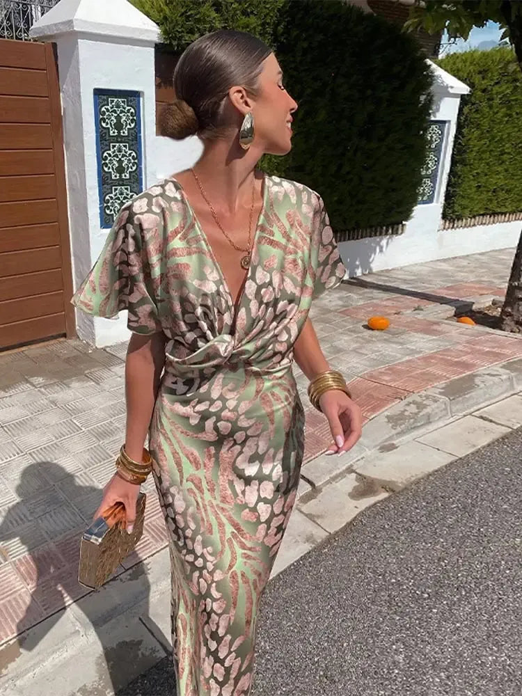 Virginia | Vestido Midi Estampado en Tonos Cobre