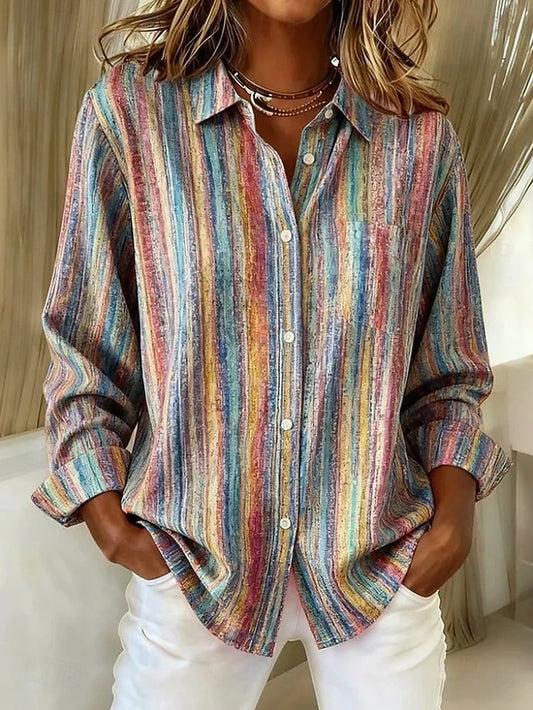 Dominga | Blusa Vintage de Rayas Multicolor con Botones
