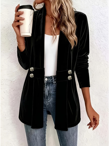 Adoración | Cárdigan de Terciopelo Negro con Lengüeta de Botones