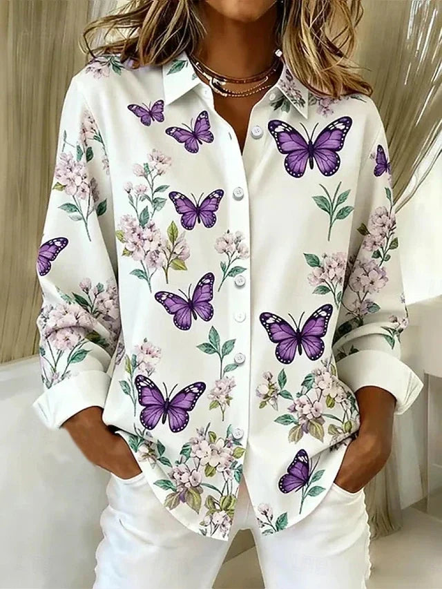 Genoveva | Blusa con Botones y Estampado Caprichoso de Mariposas