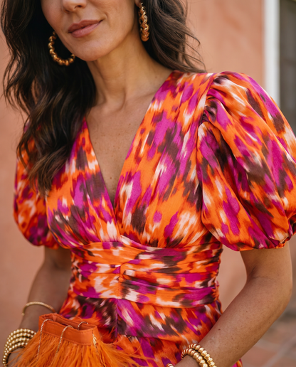 Carla | Vestido Midi Floral con Mangas Abullonadas