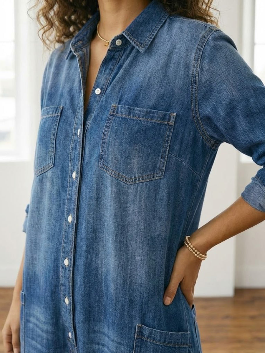 Diana | Mono Vintage en Denim de Algodón Suave Lavado con Botones