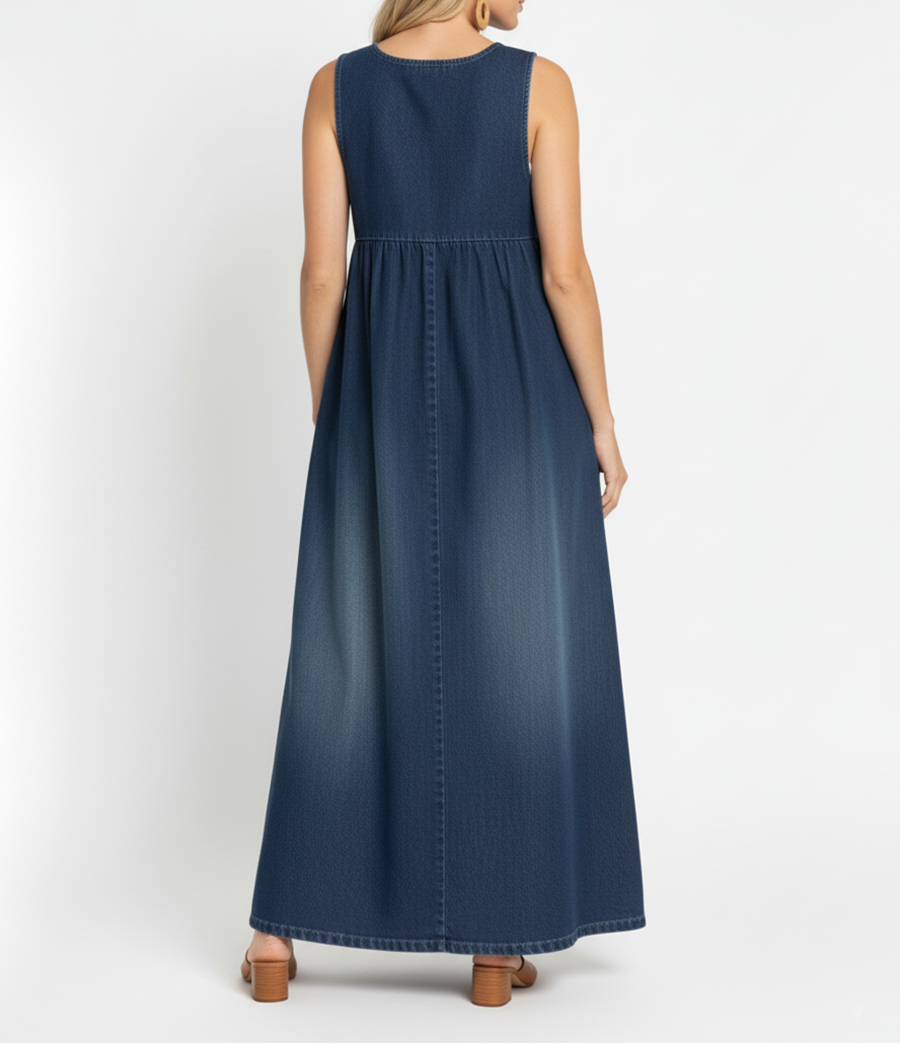 Karen | Vestido Largo en Denim Lavado Vintage con Toque de Algodón Suave