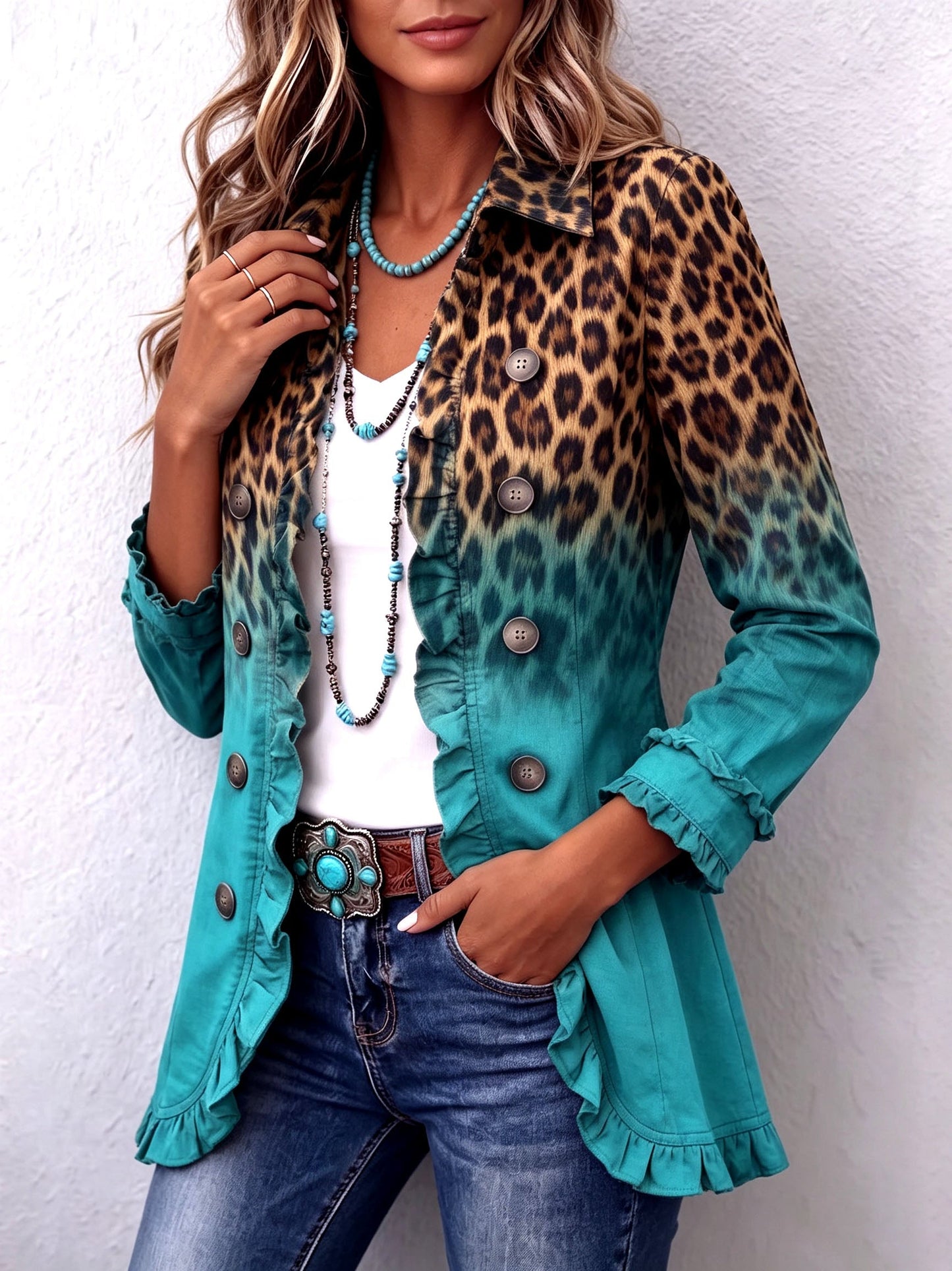 Beatrice | Blazer Leopardo Degradado con Volantes