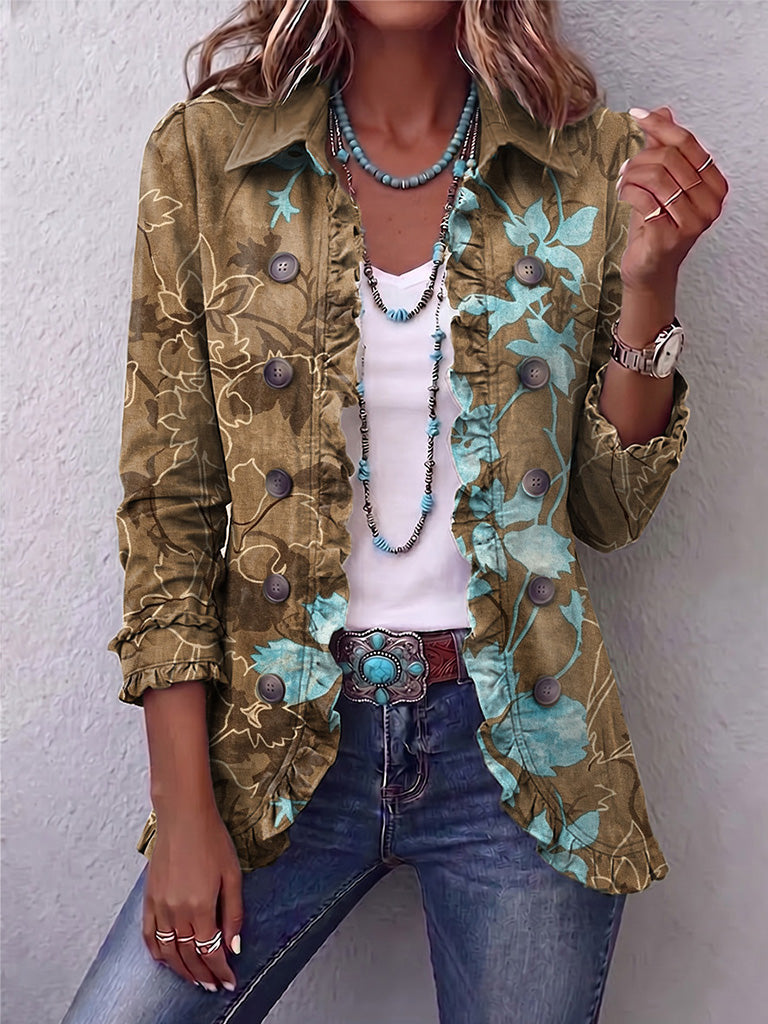 Bianca | Chaqueta Bohemia Floral Vintage Degradada con Volantes