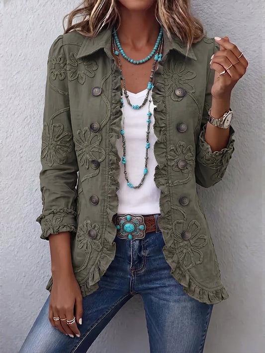 Alessandra | Chaqueta Boho-Chic con Bordado Floral y Acabados Fruncidos