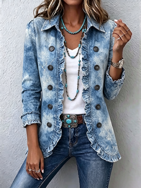 Ginevra | Chaqueta Bohemia Botánica Vintage Degradada con Volantes