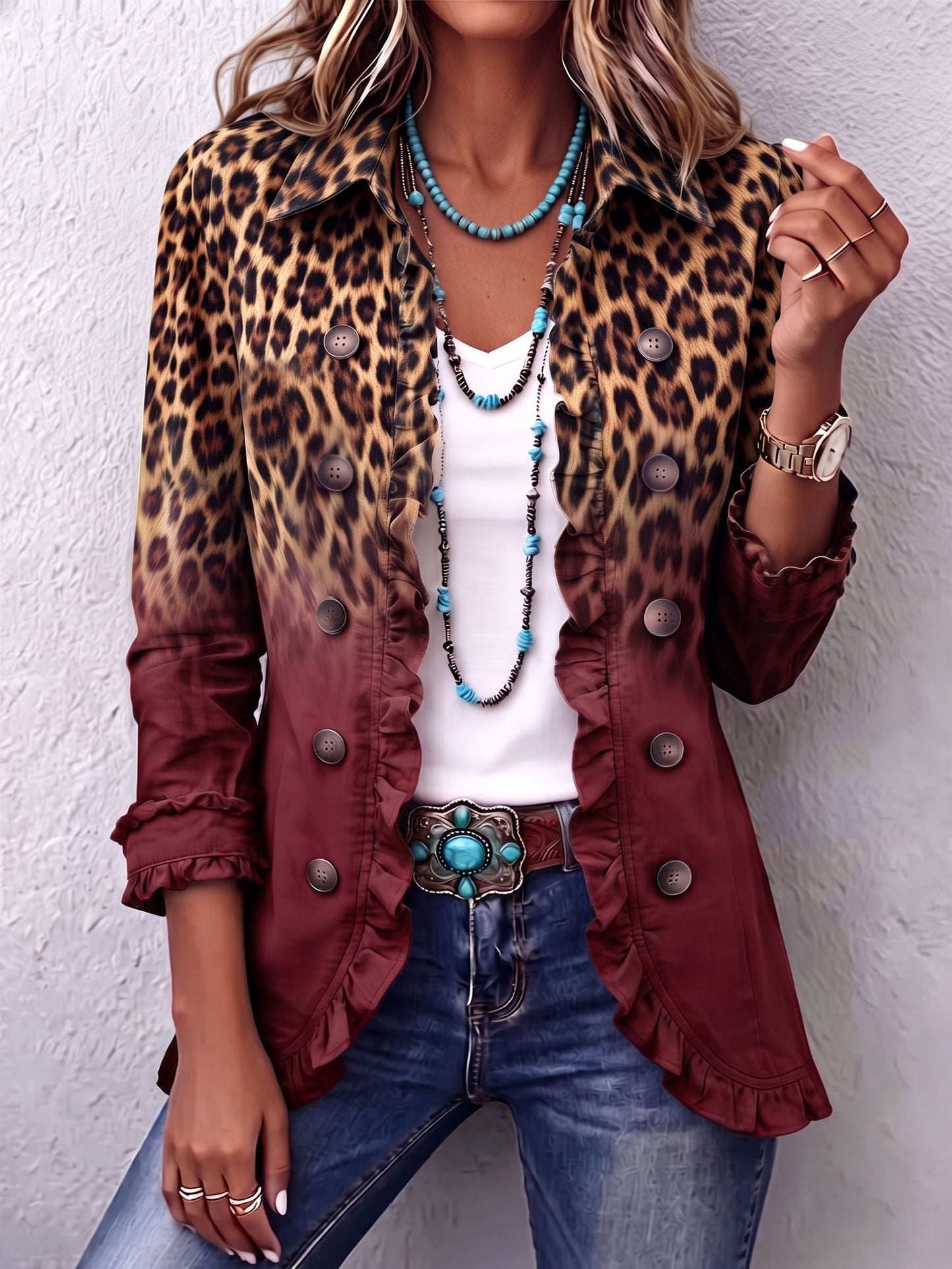 Beatrice | Blazer Leopardo Degradado con Volantes