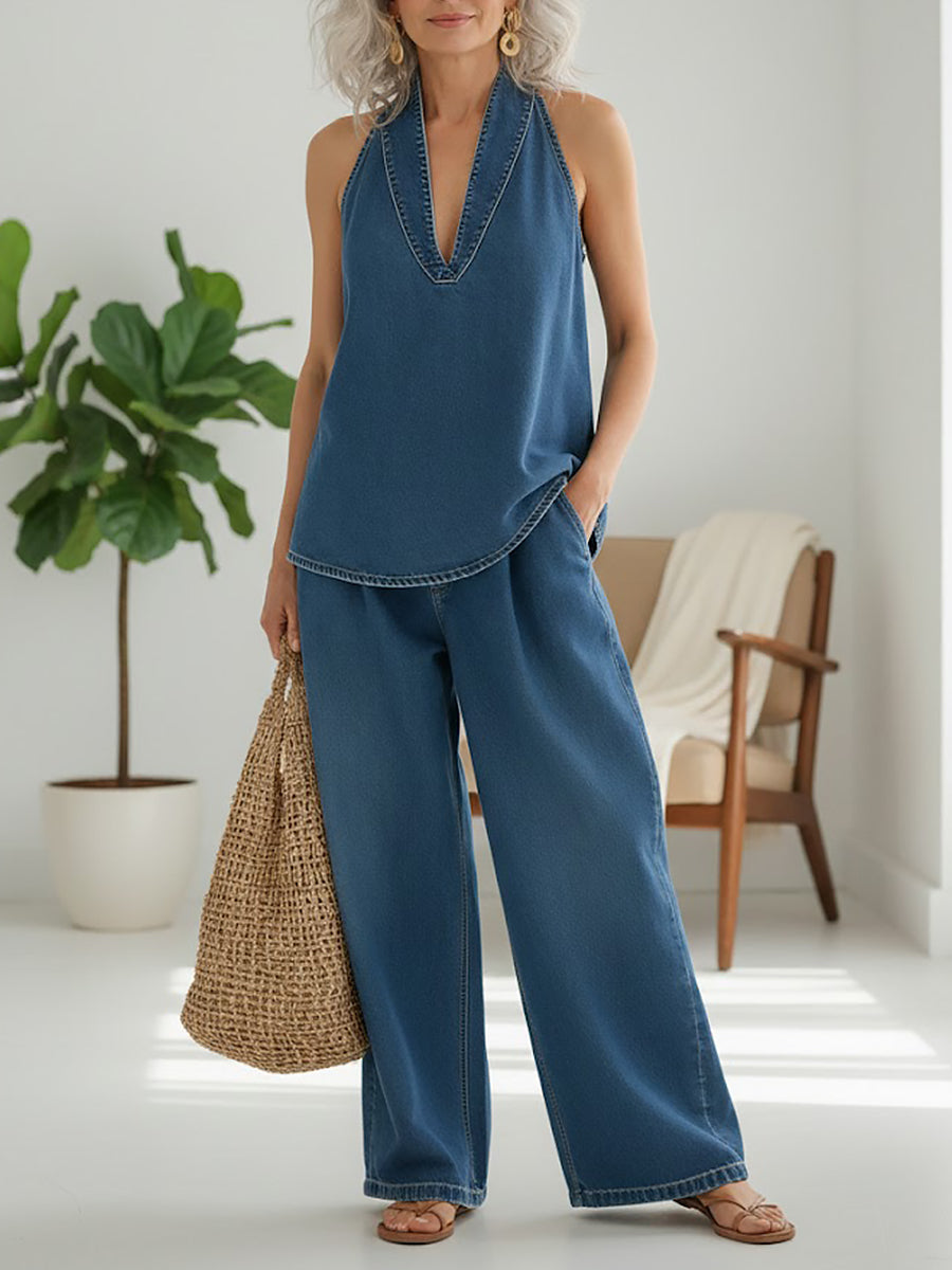 Ivy | Set Gemelo Denim Efecto Vintage Lavado Suave