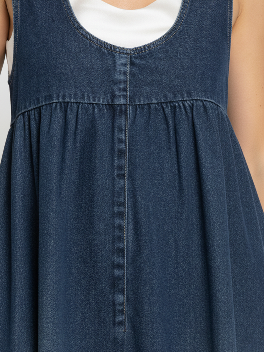 Karen | Vestido Largo en Denim Lavado Vintage con Toque de Algodón Suave