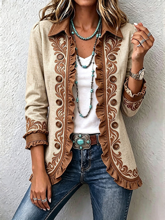 Ottavia | Chaqueta Bohemia Floral Vintage con Volantes
