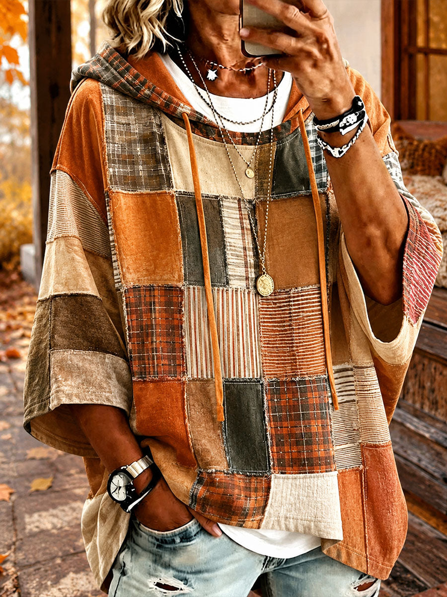 Jovita | Sudadera con Capucha Oversize Patchwork en Tonos Otoñales