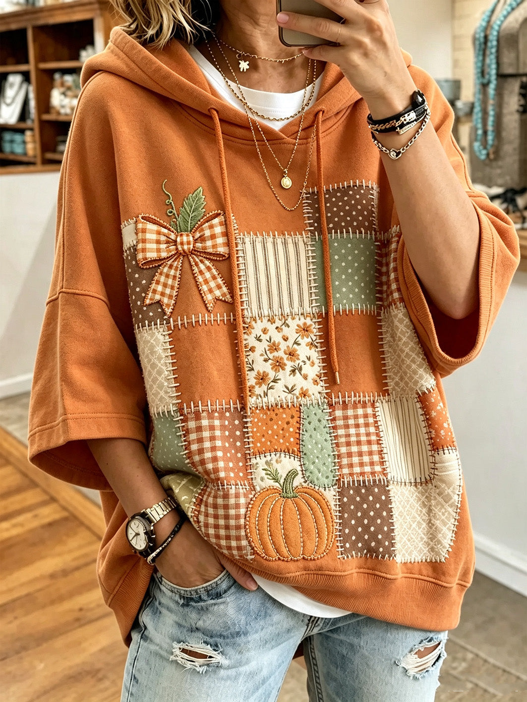 Eulogia | Sudadera con Capucha Oversize con Estampado Otoñal