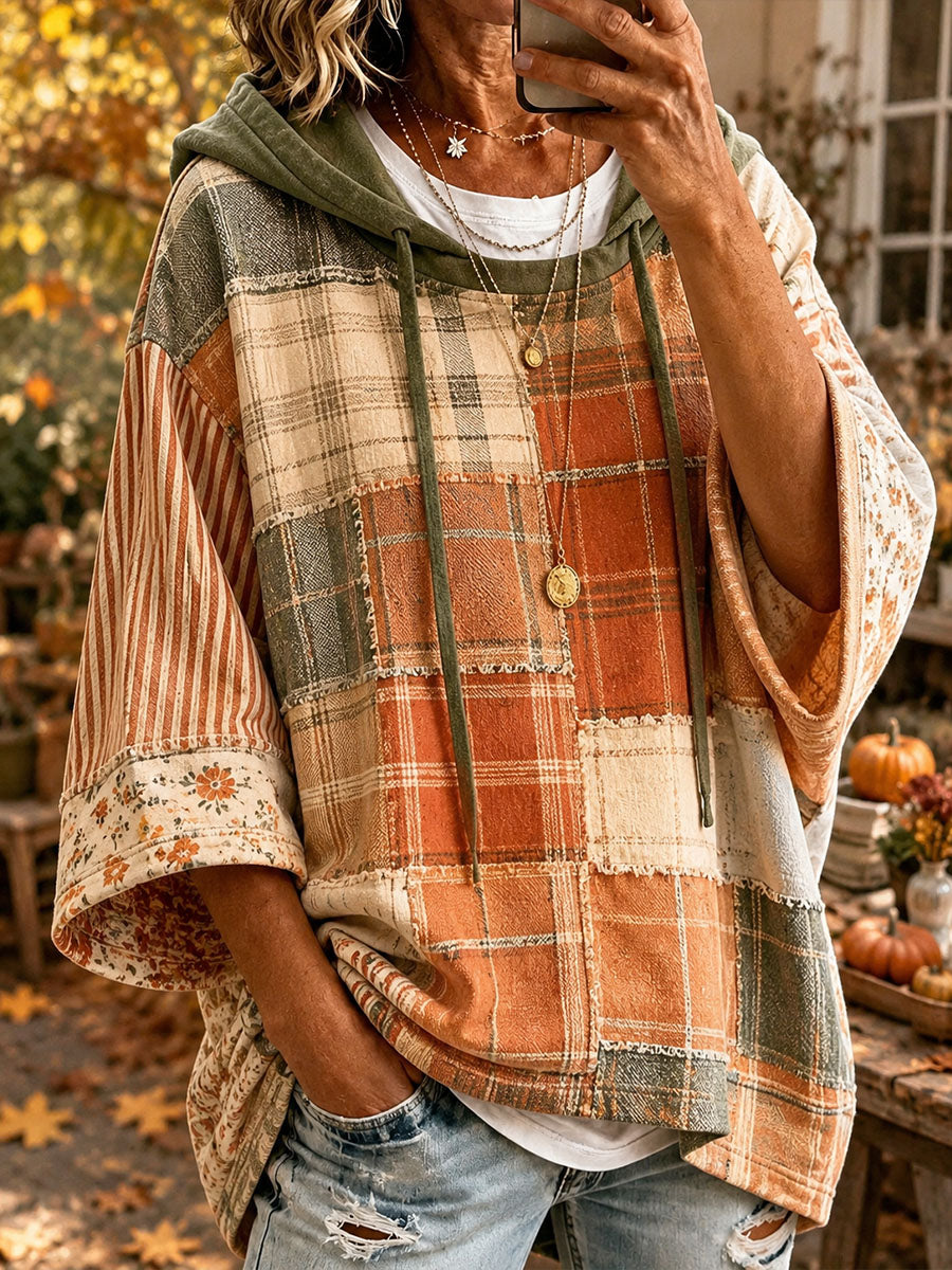 Prudencia | Sudadera con Capucha Oversize Patchwork Otoñal
