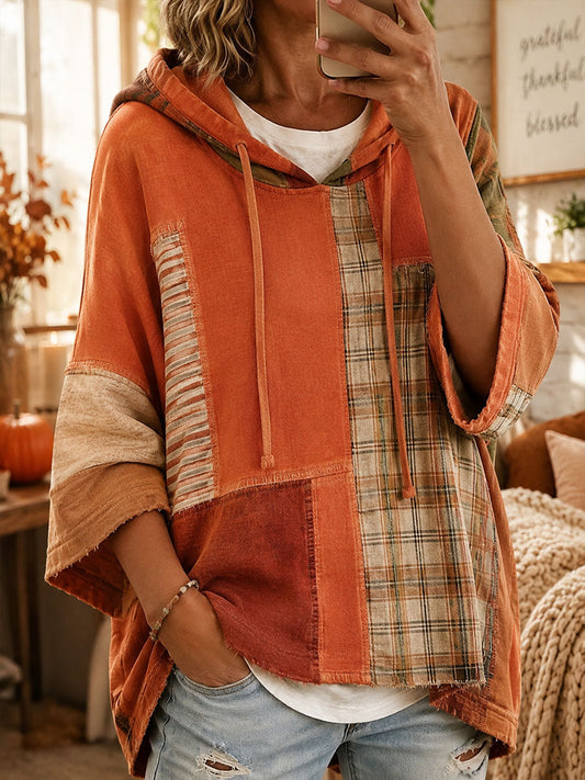 Fausta | Sudadera con Capucha Oversize Patchwork Otoñal