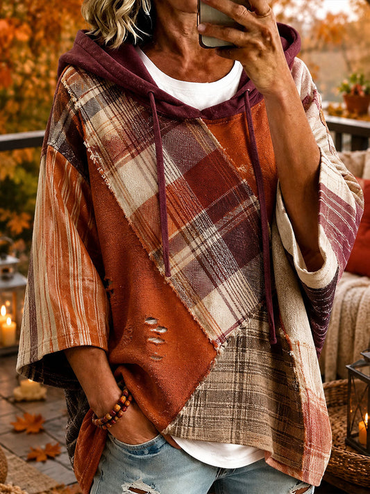 Crescencia | Sudadera con Capucha Oversize Patchwork en Tonos Otoñales