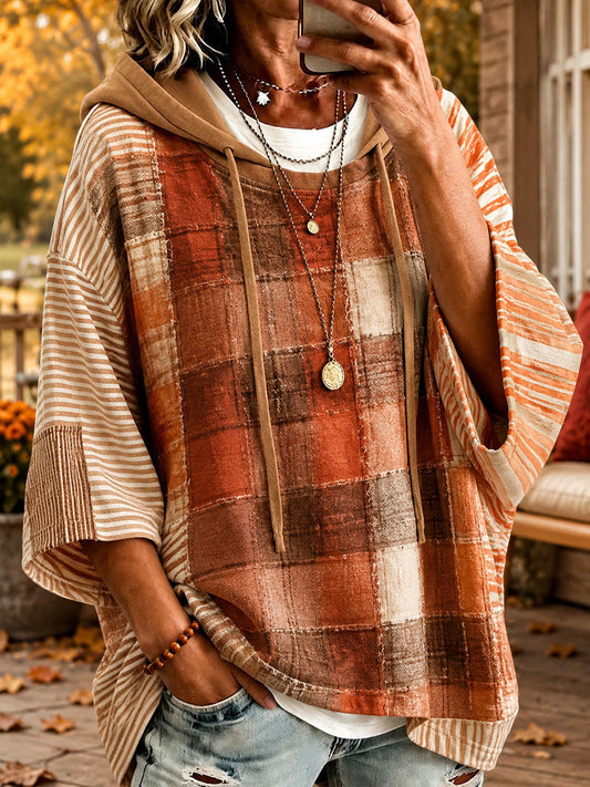 Amalia | Sudadera con Capucha Oversize Patchwork en Tonos Otoñales