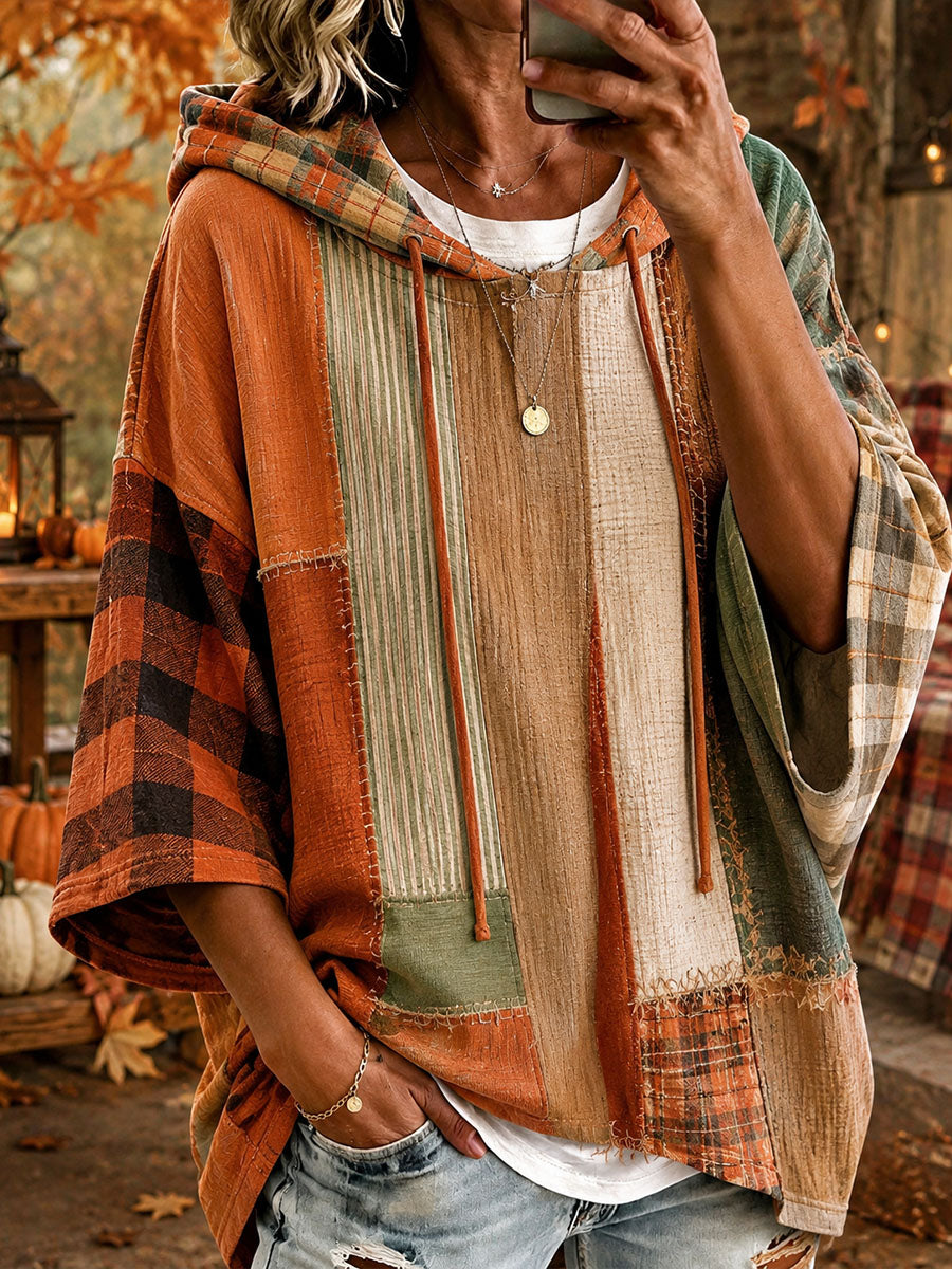 Quiteria | Sudadera con Capucha Oversize Patchwork en Tonos Otoñales