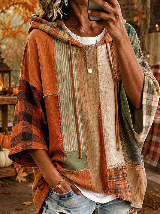 Quiteria | Sudadera con Capucha Oversize Patchwork en Tonos Otoñales