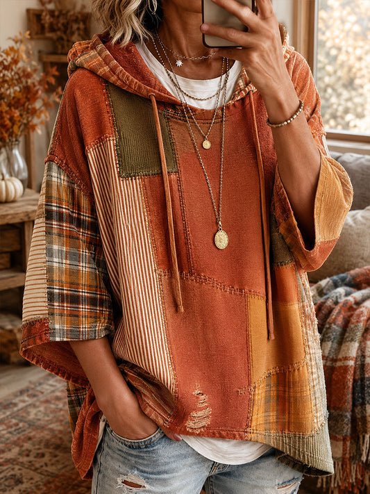 Estefanía | Sudadera con Capucha Oversize Patchwork Otoñal