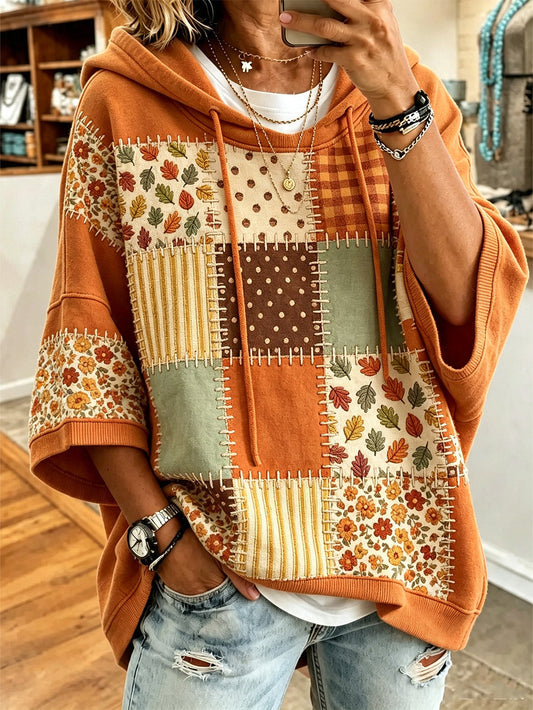 Edelmira | Sudadera con Capucha Oversize con Estampado de Hojas de Otoño
