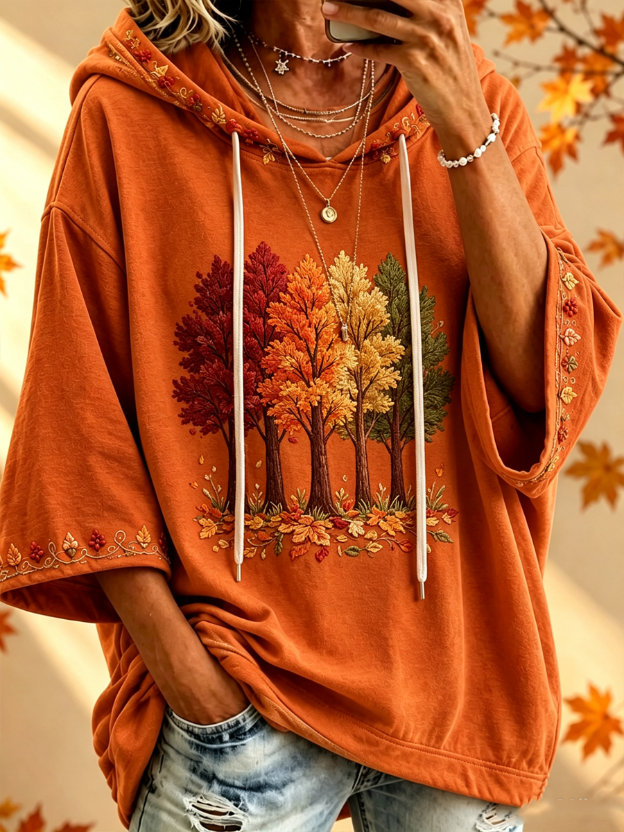 Narcisa | Sudadera con Capucha Oversize con Estampado Otoñal