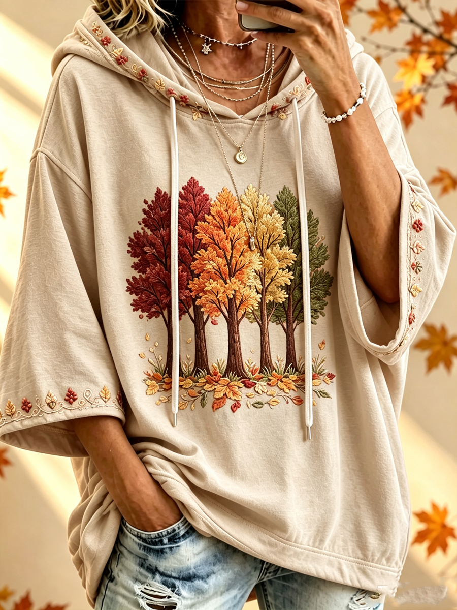 Narcisa | Sudadera con Capucha Oversize con Estampado Otoñal
