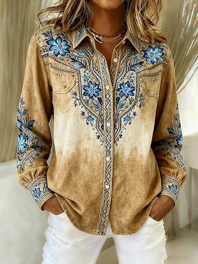 Celestina | Blusa Vintage Floral Western con Botones