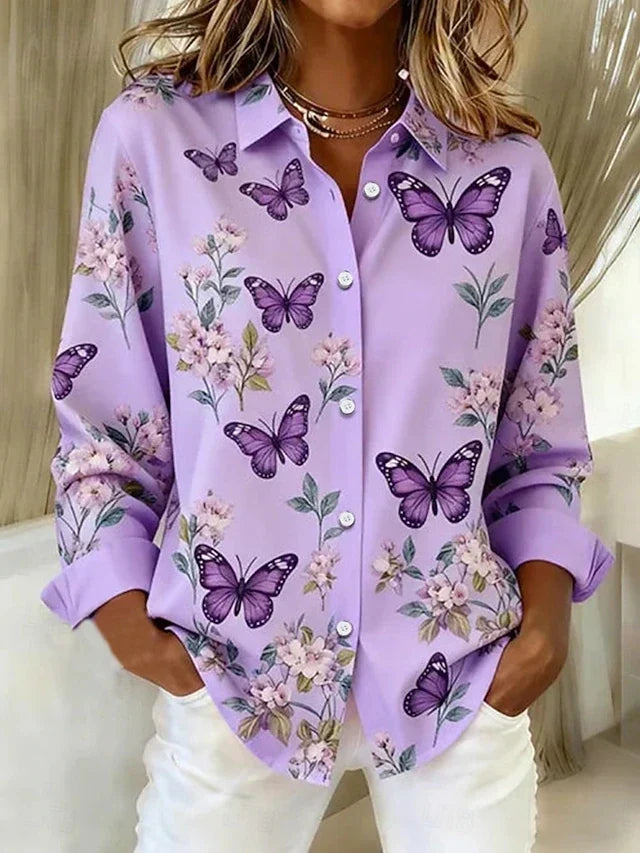 Genoveva | Blusa con Botones y Estampado Caprichoso de Mariposas