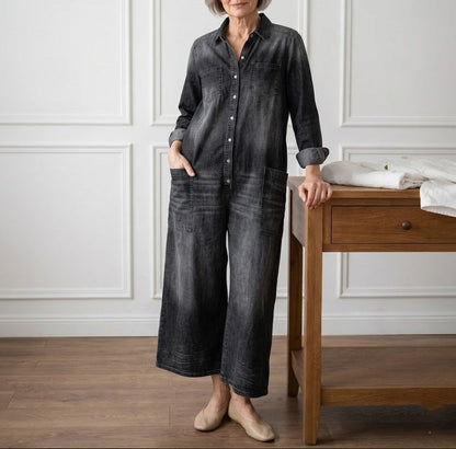 Diana | Mono Vintage en Denim de Algodón Suave Lavado con Botones
