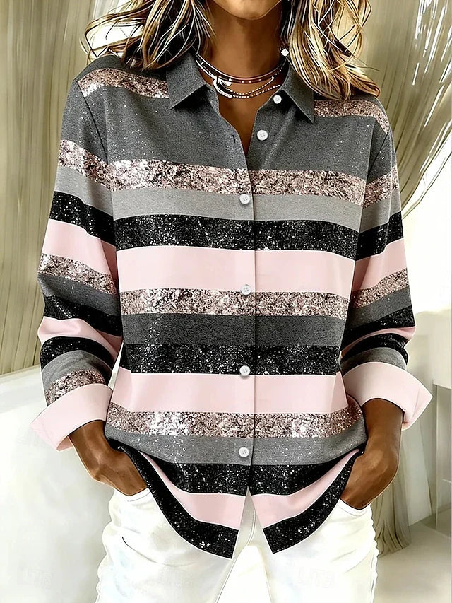 Olalla | Blusa Casual de Rayas Horizontales con Botones